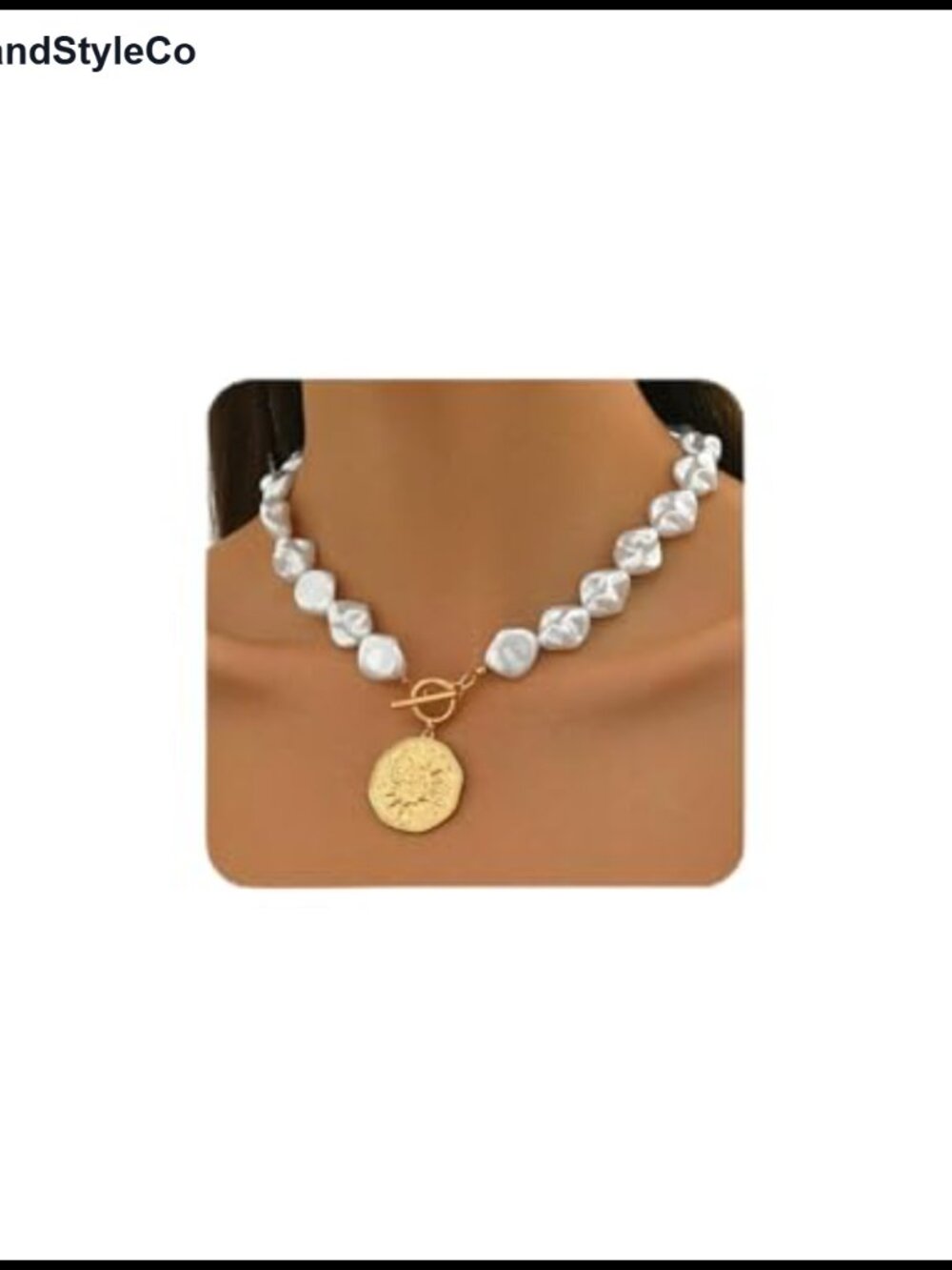 Gold Pearl Beaded Chain Coin Choker Necklace for Women with Large Medallion